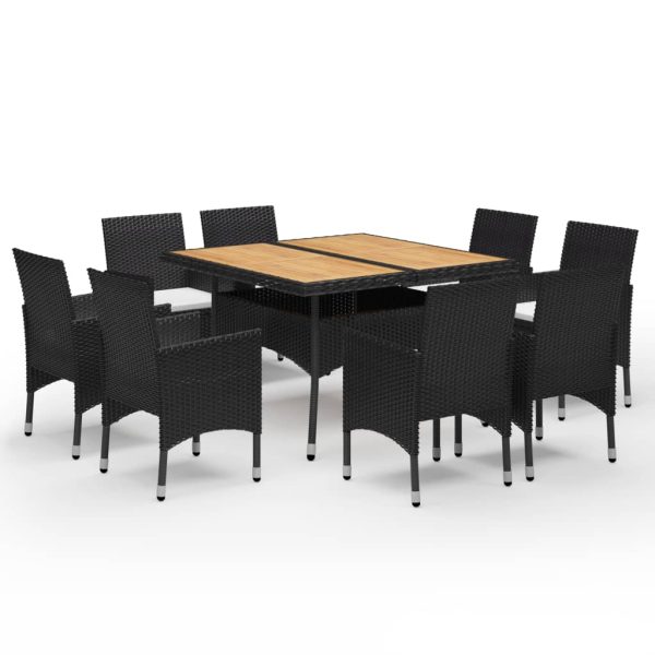 Set Da Pranzo Da Giardino 9 Pz In Polyrattan E Acacia Nero - Image 2