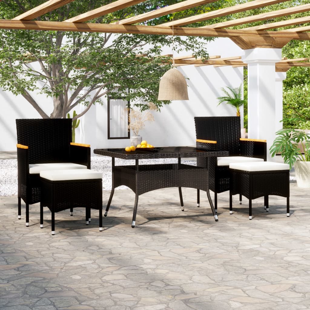 Set Pranzo Da Giardino 5 Pz  Polyrattan E Vetro Temperato Nero