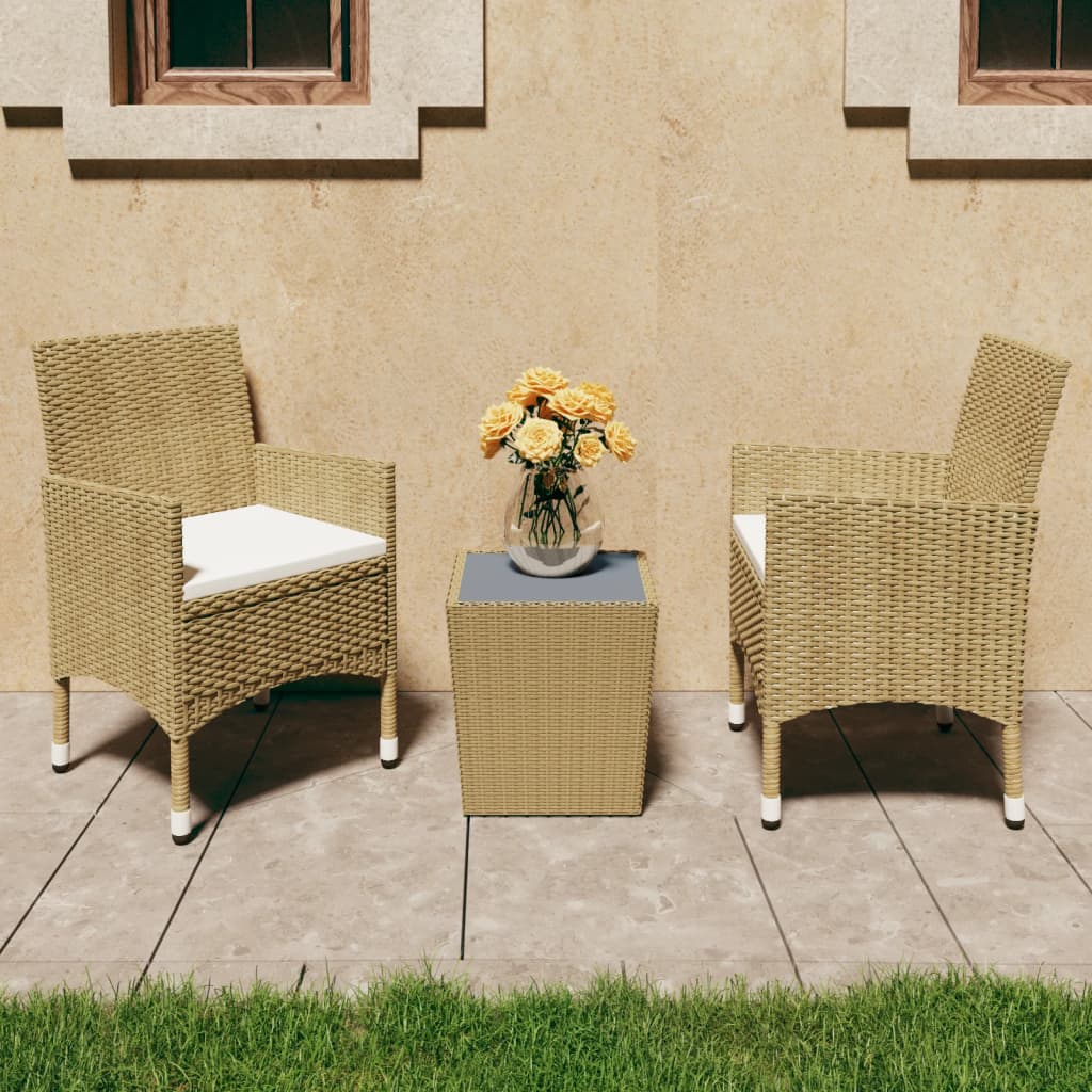 Set Bistrot Da Giardino 3 Pz Polyrattan E Vetro Temperato Beige