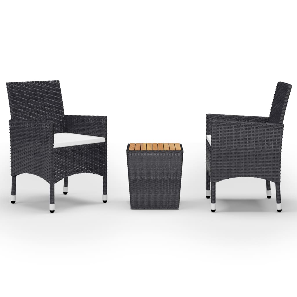 Set Da Bistrot Per Giardino 3 Pz In Polyrattan E Acacia Nero - Image 2