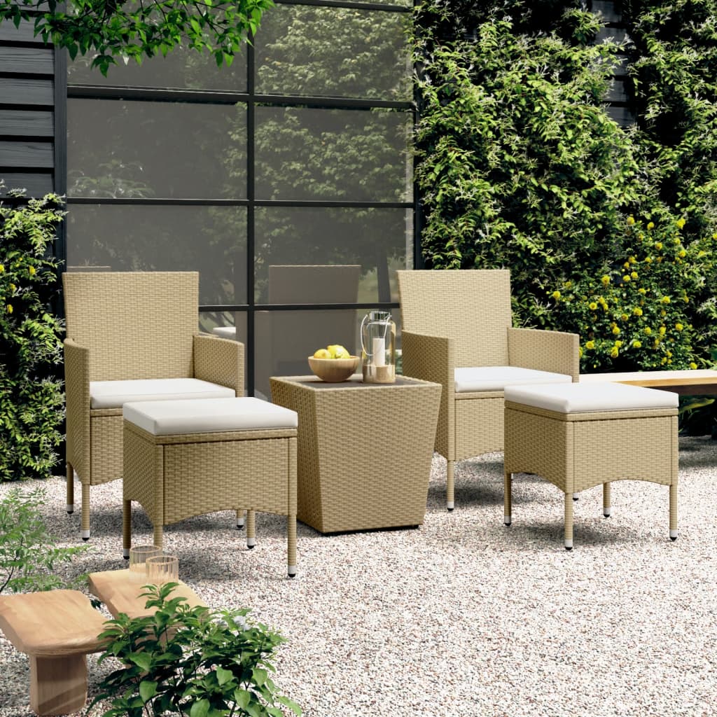 Set Bistrot Da Giardino 5 Pz Polyrattan E Vetro Temperato Beige