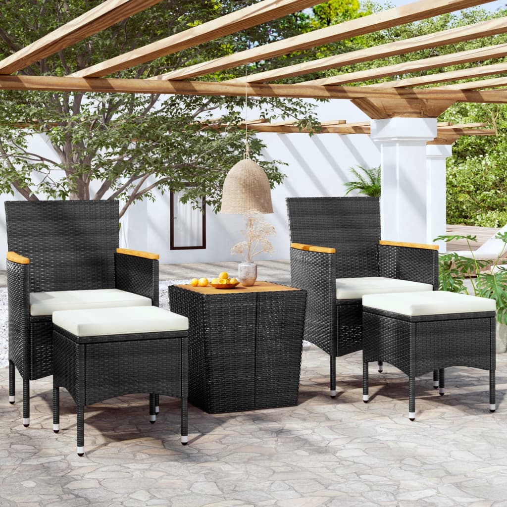 Set Bistrot Per Giardino 5 Pz Polyrattan E Massello Acacia Nero