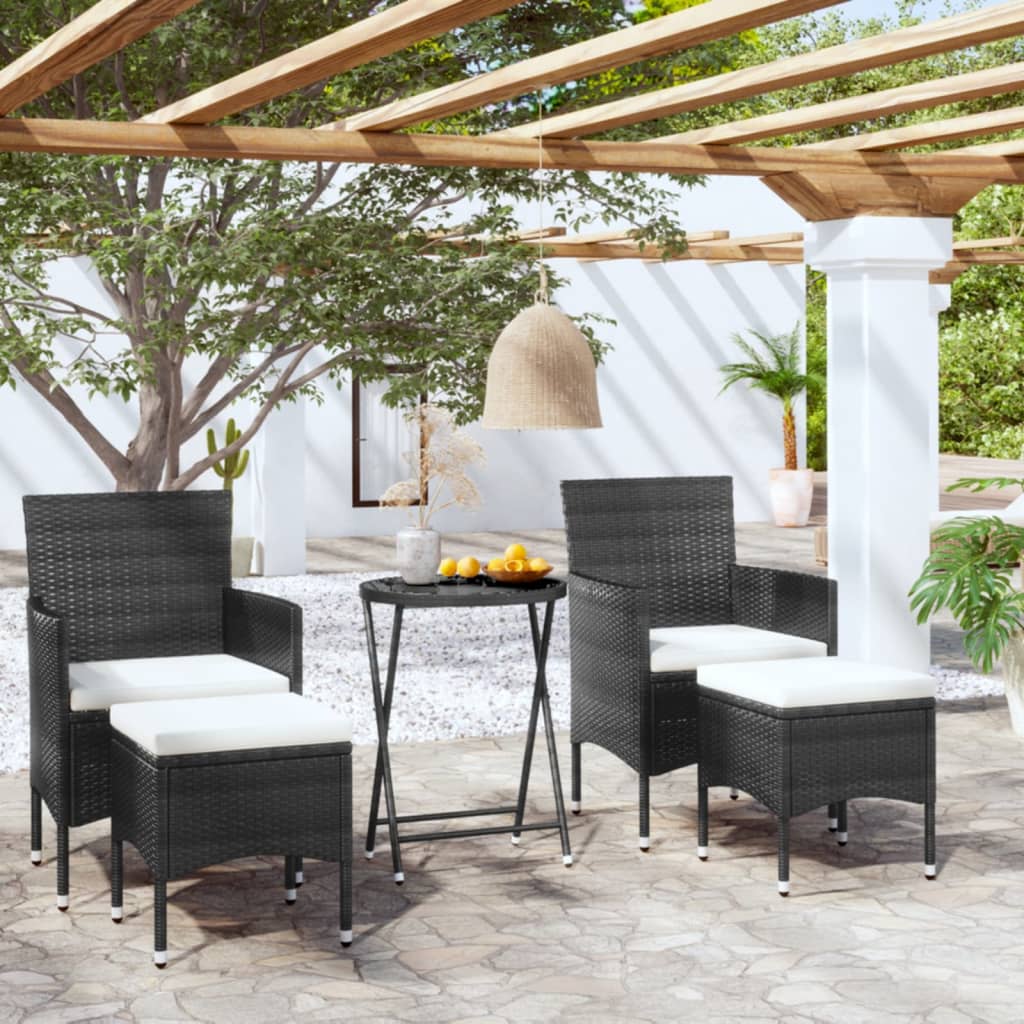 Set Da Bistrot Per Giardino 5pz Polyrattan Vetro Temperato Nero