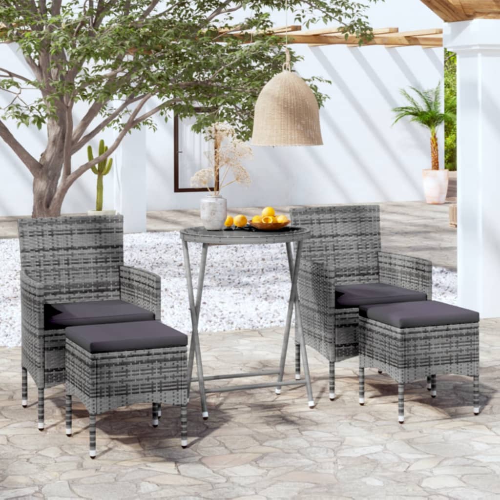 Set Bistrot Da Giardino 5pz Polyrattan E Vetro Temperato Grigio