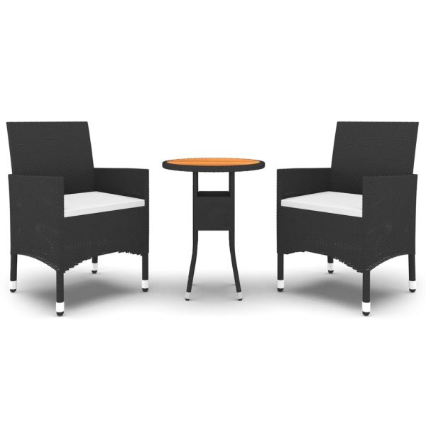 Set Da Pranzo Per Giardino 3 Pz In Polyrattan Nero - Image 2