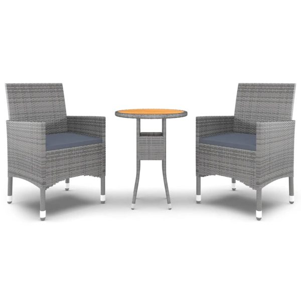 Set Da Pranzo Per Giardino 3 Pz In Polyrattan Grigio - Image 2
