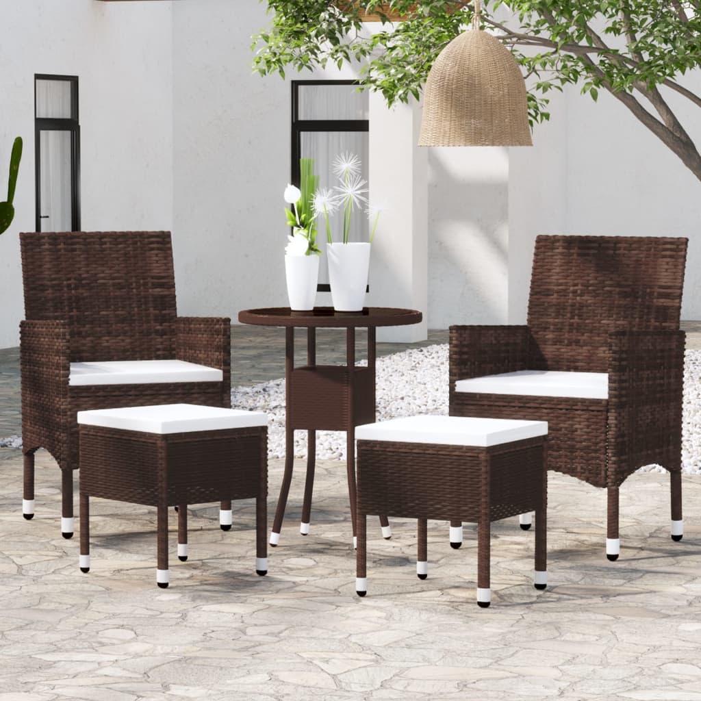 Set Divani Da Giardino 5 Pz In Polyrattan Marrone