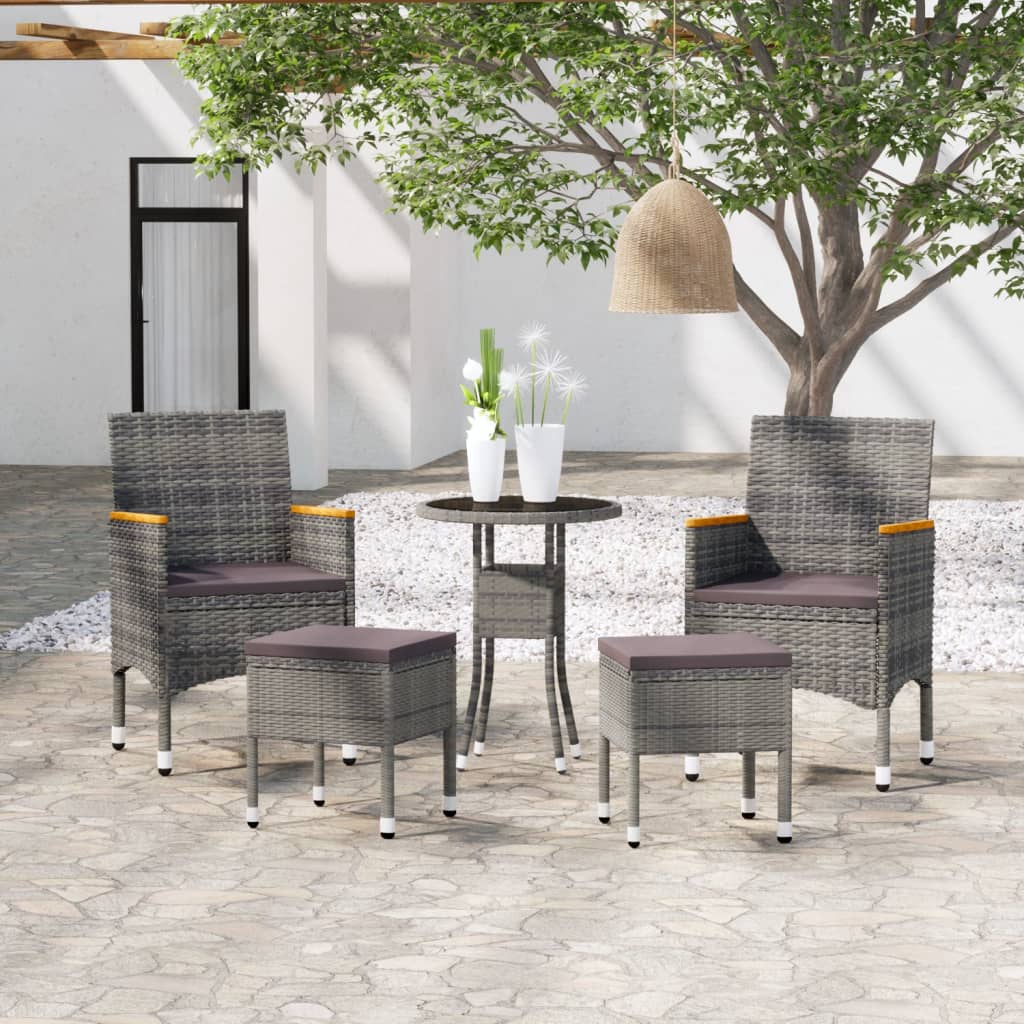 Set Divani Da Giardino 5 Pz In Polyrattan Grigio
