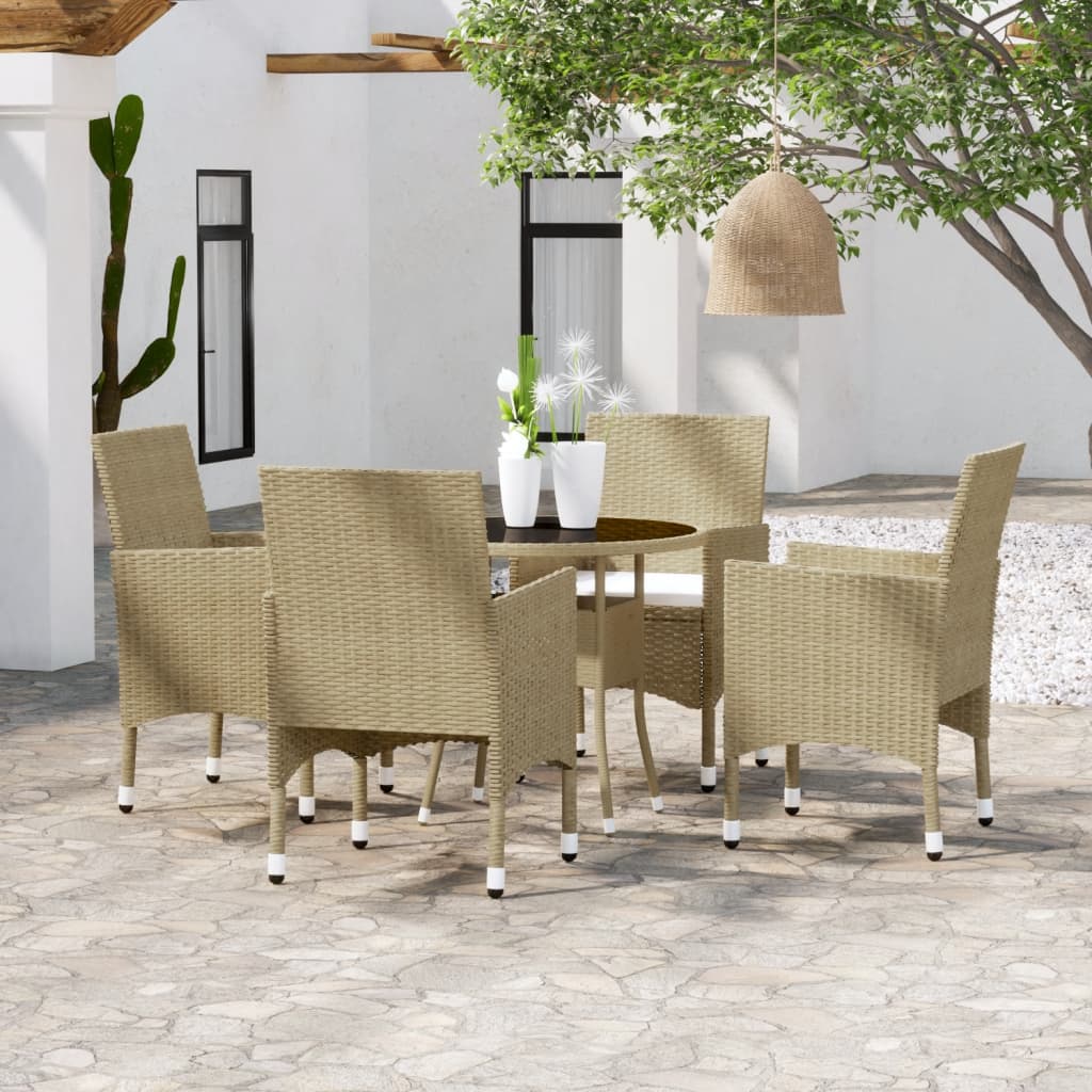Set Mobili Da Pranzo Per Giardino 5 Pz In Polyrattan Beige