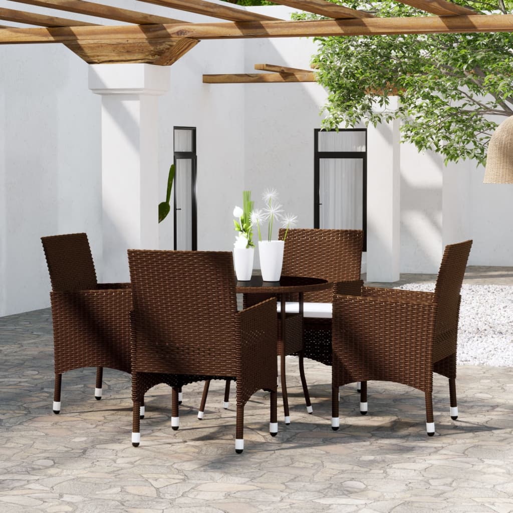Set Da Pranzo Per Giardino 5 Pz In Polyrattan Marrone