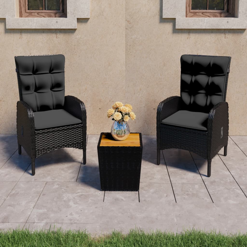Set Da Bistrot Per Giardino 3 Pz In Polyrattan E Acacia Nero