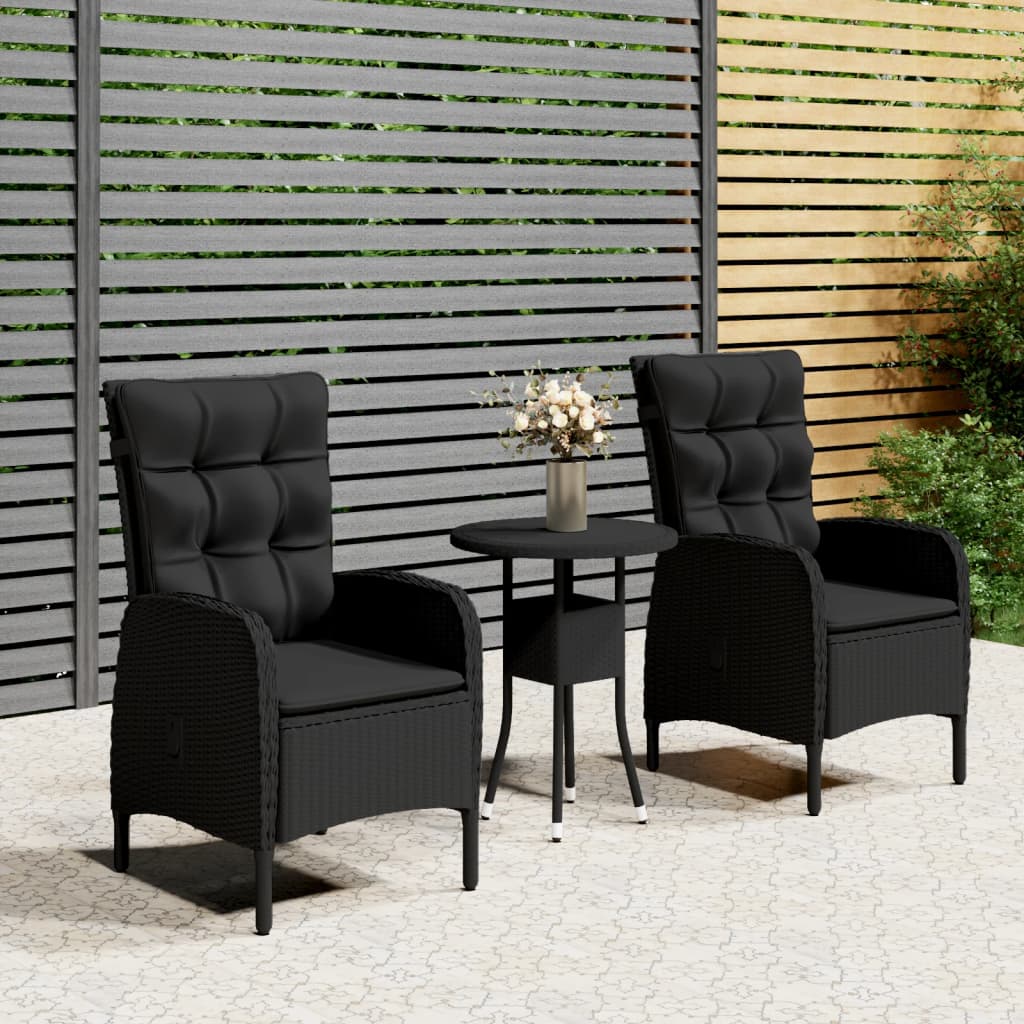 Set Da Bistrot Per Giardino 3 Pz In Polyrattan Nero