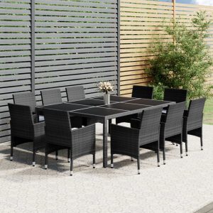 Set Pranzo Da Giardino 11pz In Polyrattan Grigio