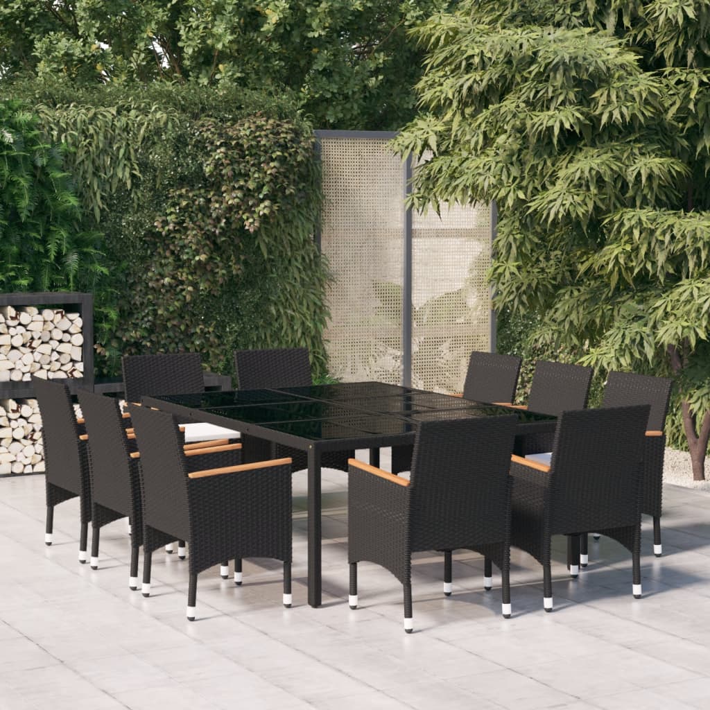 Set Da Pranzo Da Giardino 11 Pz In Polyrattan Nero