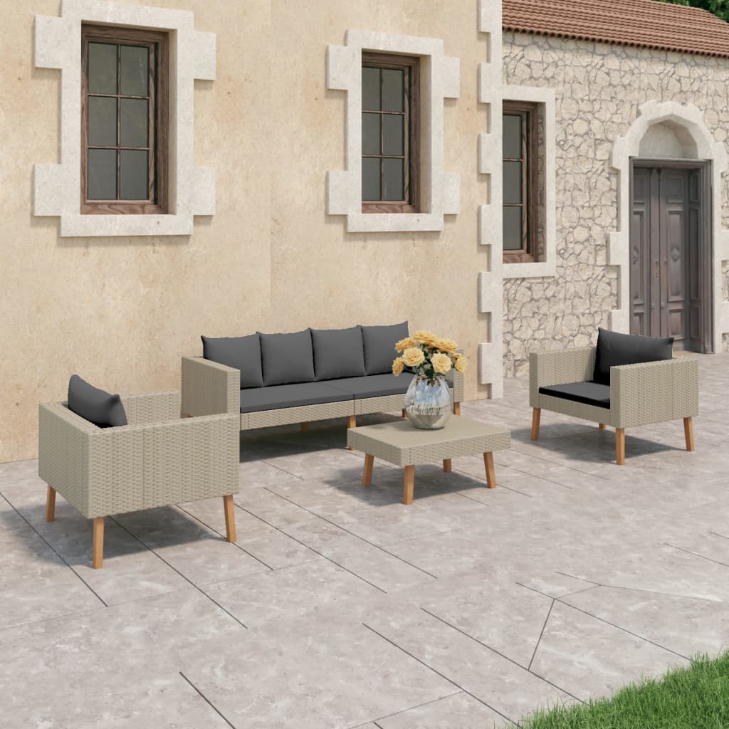 Set Divani Da Giardino 4 Pz Con Cuscini In Polyrattan Beige