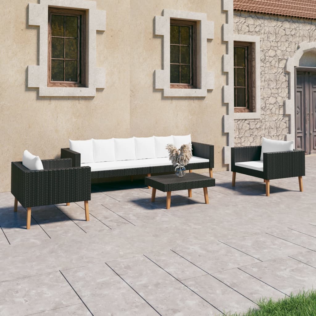 Set Divani Da Giardino 4 Pz Con Cuscini In Polyrattan Nero