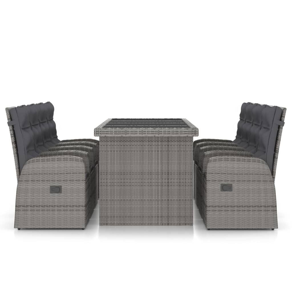 Set Da Pranzo Da Esterno 9 Pz Con Cuscini In Polyrattan Grigio - Image 3