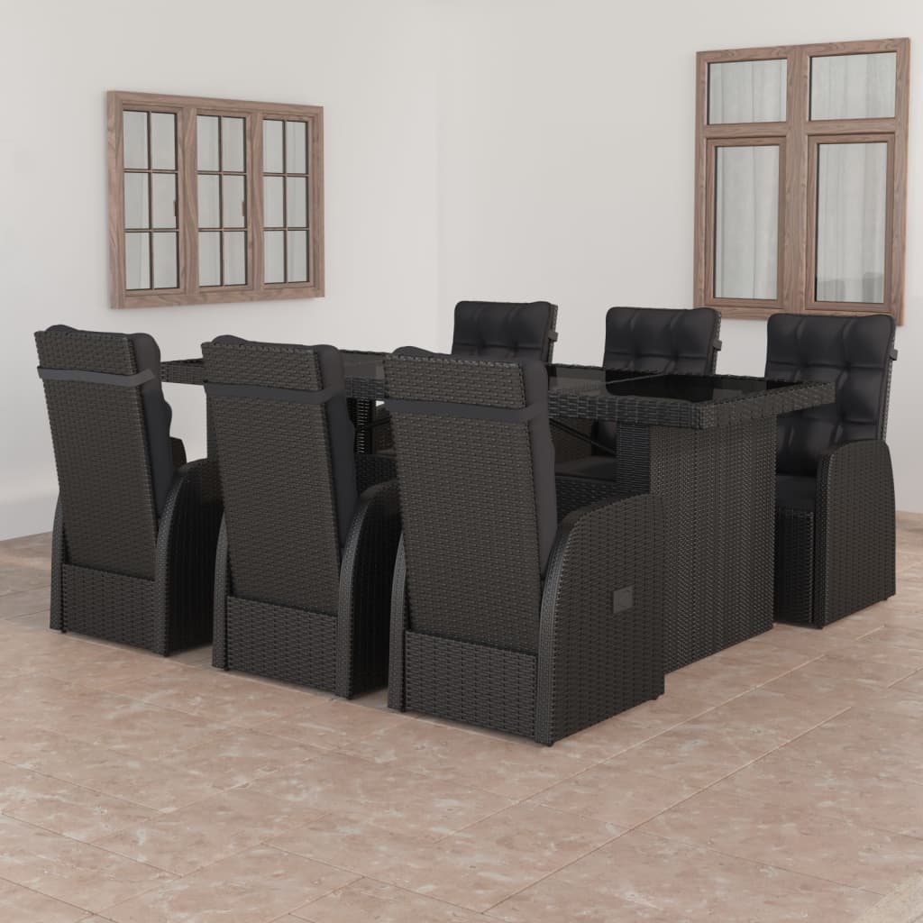 Set Da Pranzo Da Giardino 7 Pz Con Cuscini In Polyrattan Nero