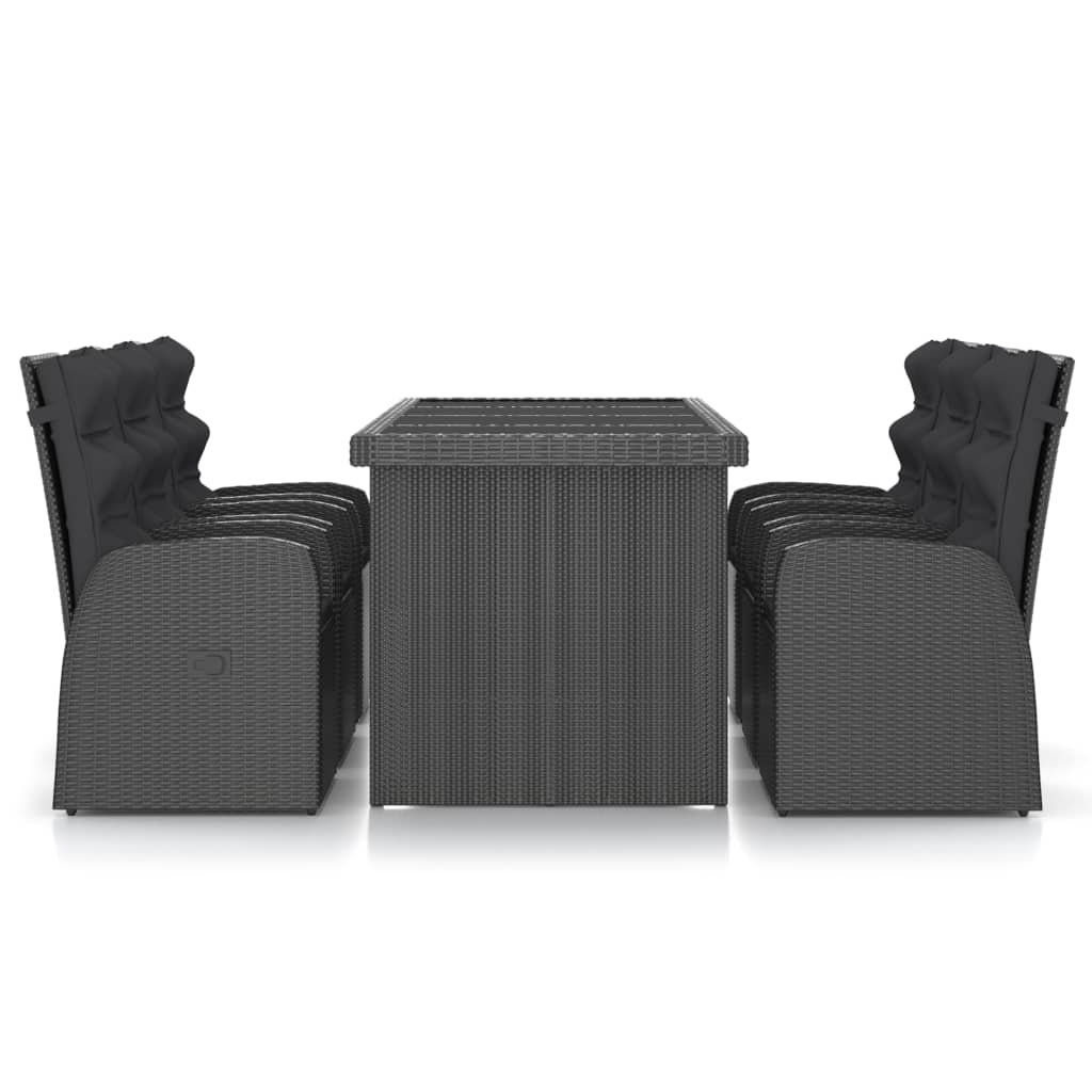 Set Da Pranzo Da Giardino 7 Pz Con Cuscini In Polyrattan Nero - Image 3