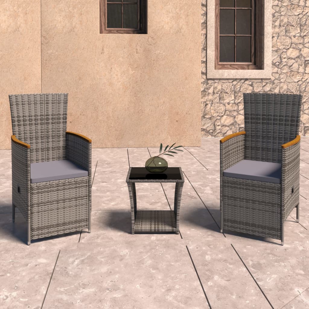 Set Divani Da Giardino 3 Pz Con Cuscini In Polyrattan Grigio