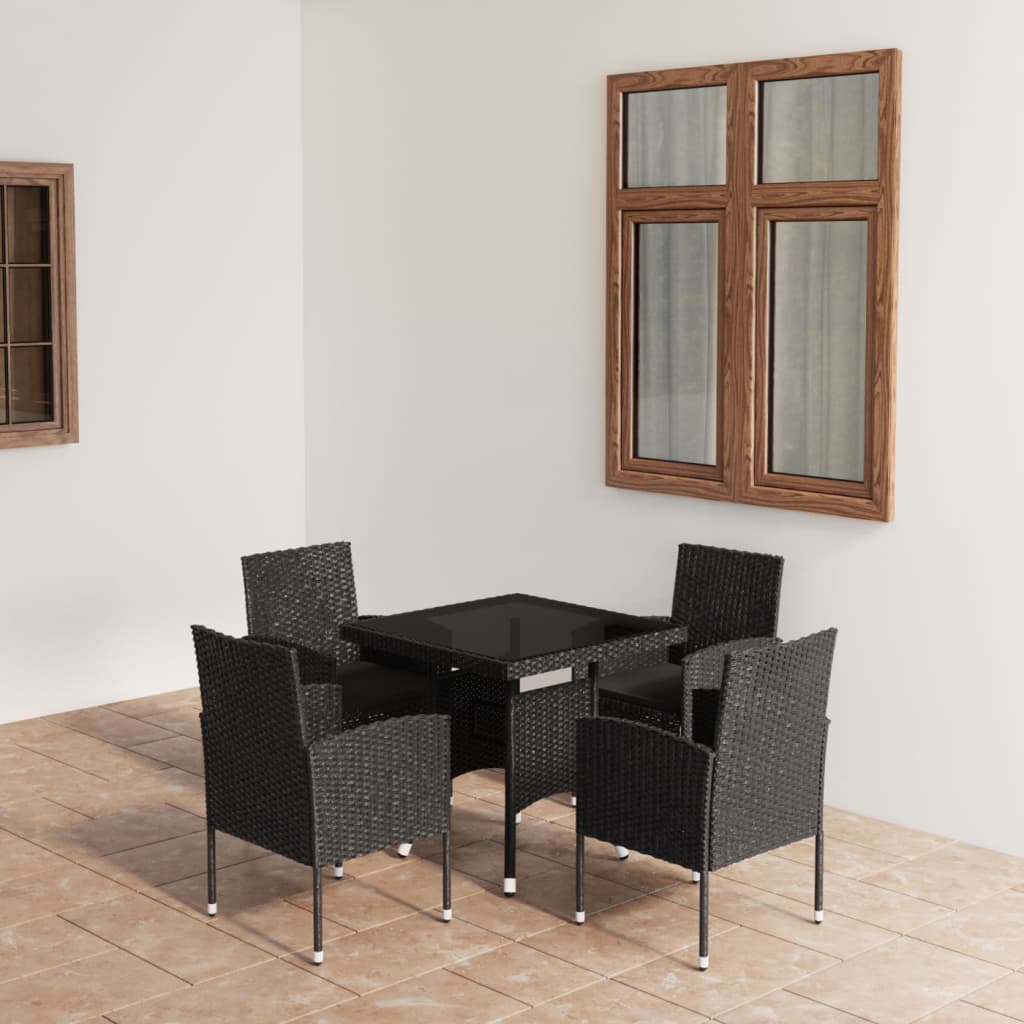 Set Da Pranzo Da Giardino 5 Pz In Polyrattan Nero