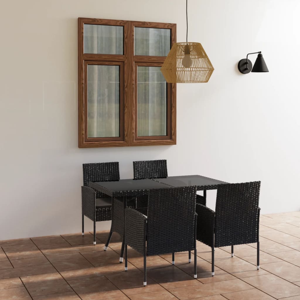 Set Da Pranzo Da Giardino 5 Pz In Polyrattan Nero
