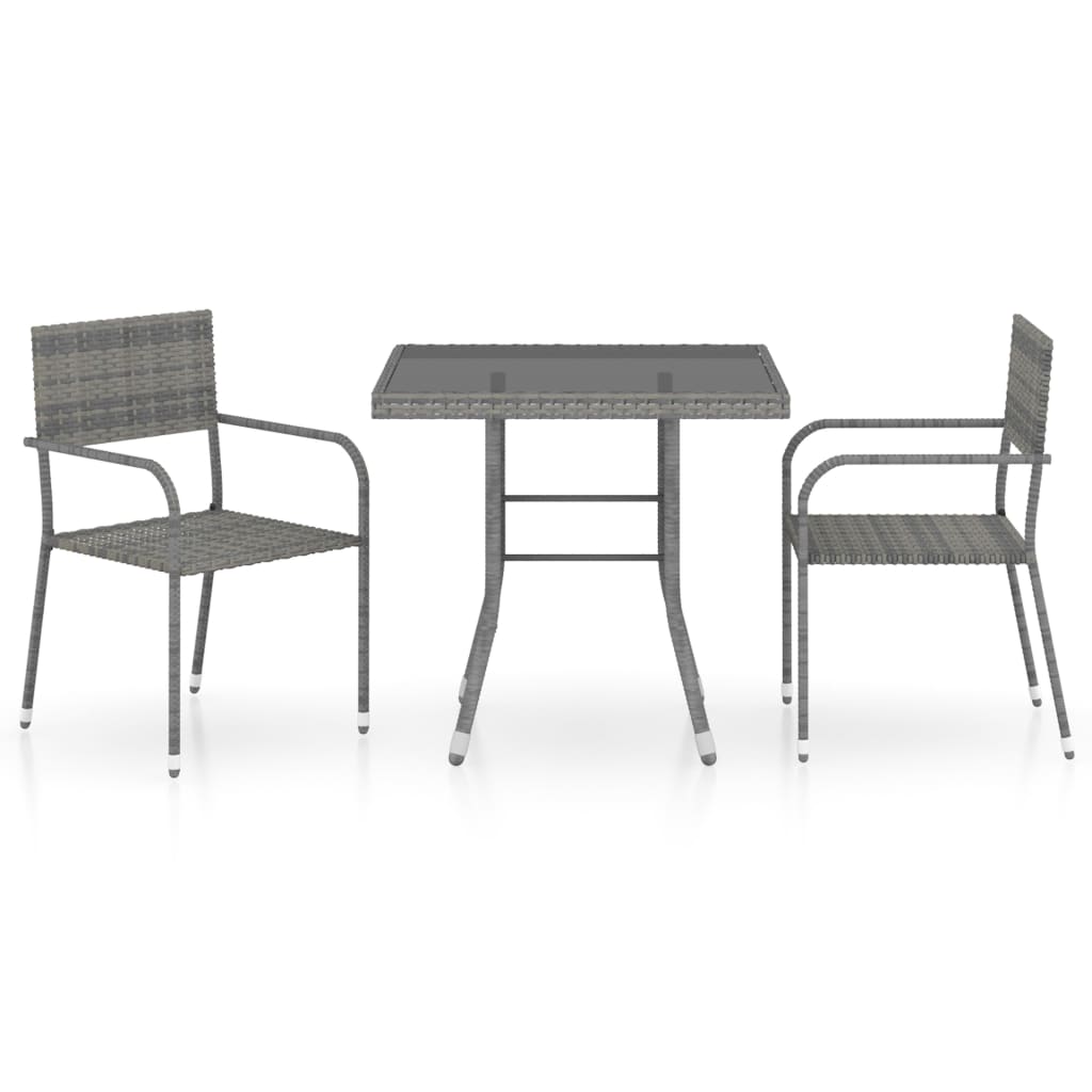 Set Da Pranzo Per Giardino 3 Pz In Polyrattan Antracite Grigio - Image 2