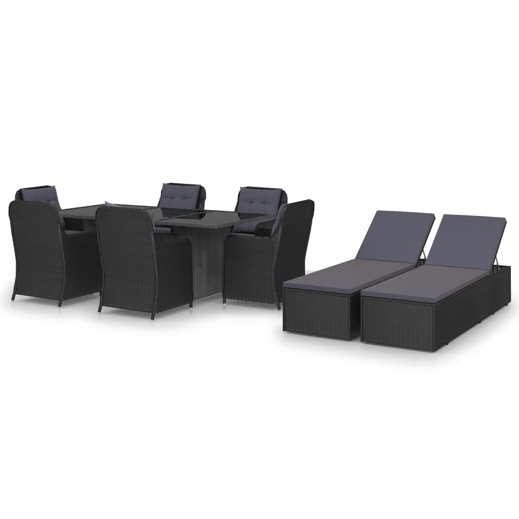 Set Da Pranzo Da Giardino 9 Pz In Polyrattan Nero