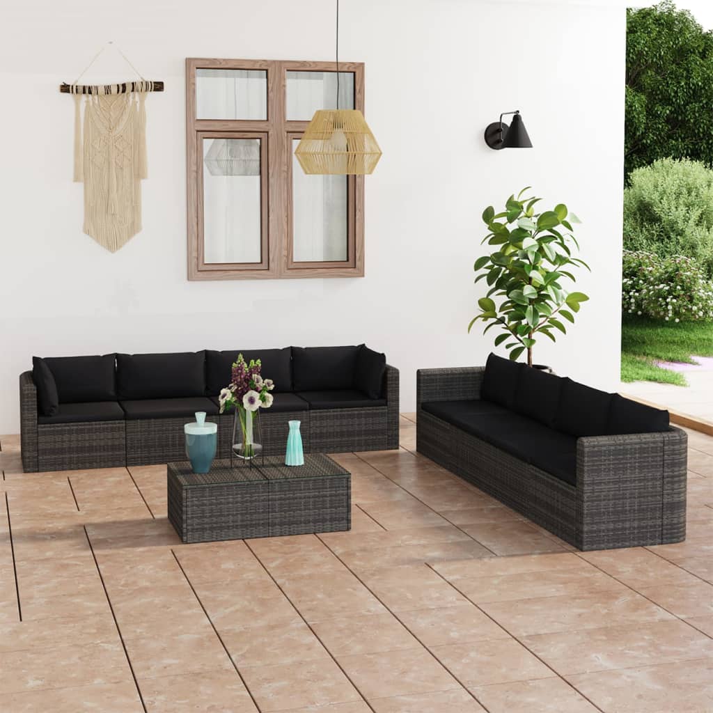 Set Divani Da Giardino 9 Pz Con Cuscini In Polyrattan Grigio