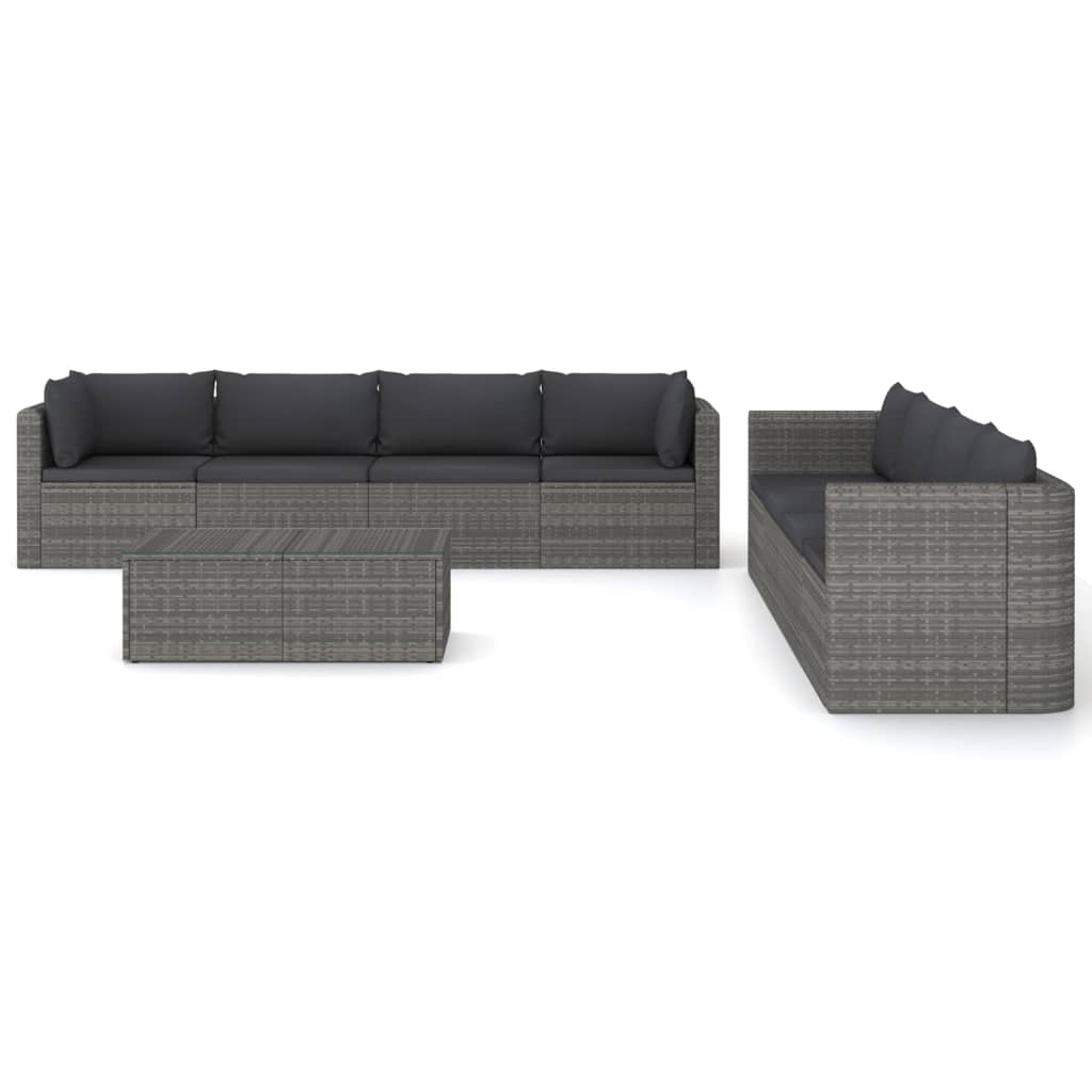 Set Divani Da Giardino 9 Pz Con Cuscini In Polyrattan Grigio - Image 3
