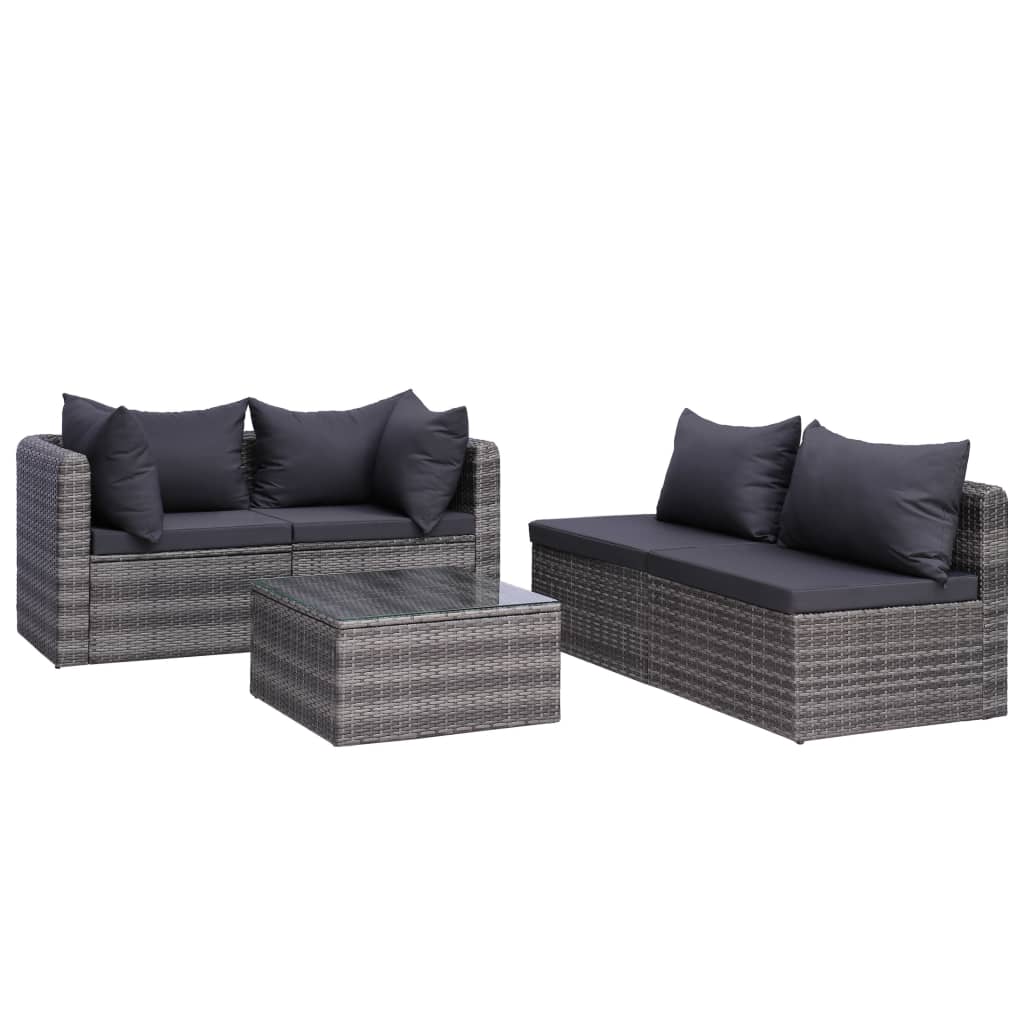 Set Divani Da Giardino 9 Pz Con Cuscini In Polyrattan Grigio - Image 4