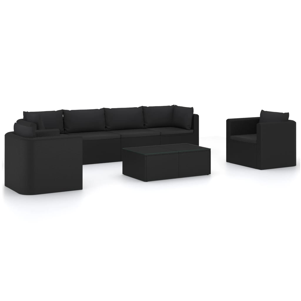 Set Divani Da Giardino 7 Pz Con Cuscini In Polyrattan Nero - Image 2