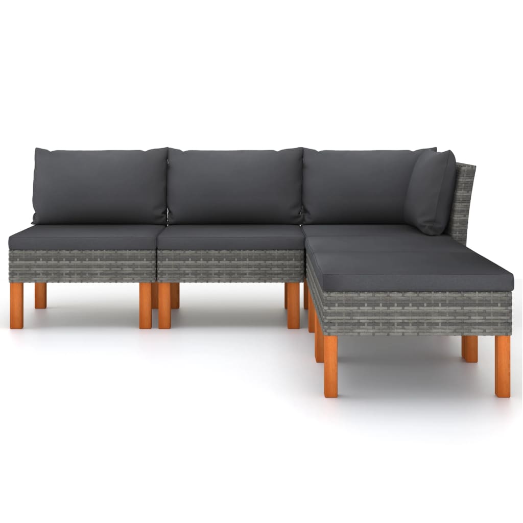 Set Divani Da Giardino 5 Pz Con Cuscini In Polyrattan Grigio - Image 3