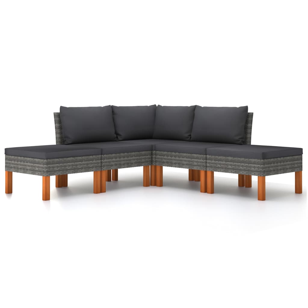 Set Divani Da Giardino 5 Pz Con Cuscini In Polyrattan Grigio - Image 4