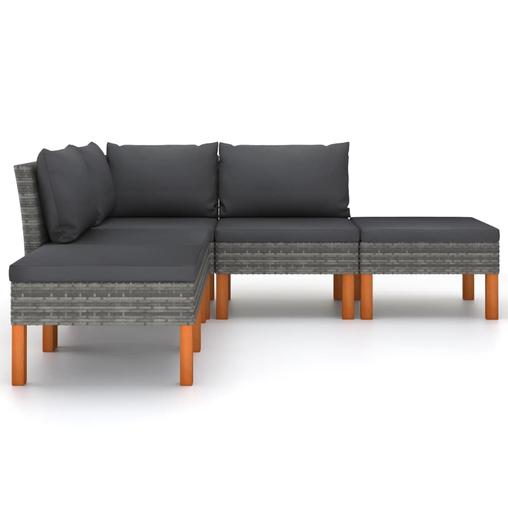 Set Divani Da Giardino 5 Pz Con Cuscini In Polyrattan Grigio - Image 5