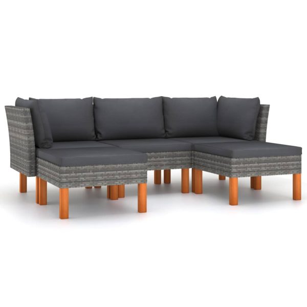Set Divani Da Giardino 5 Pz Con Cuscini In Polyrattan Grigio - Image 2
