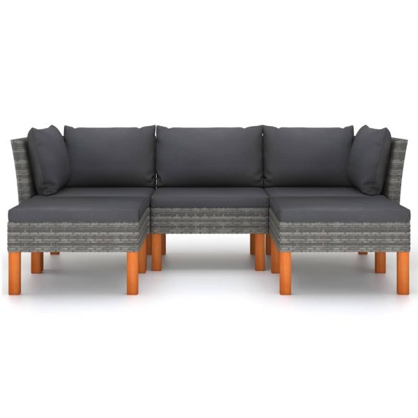 Set Divani Da Giardino 5 Pz Con Cuscini In Polyrattan Grigio - Image 3