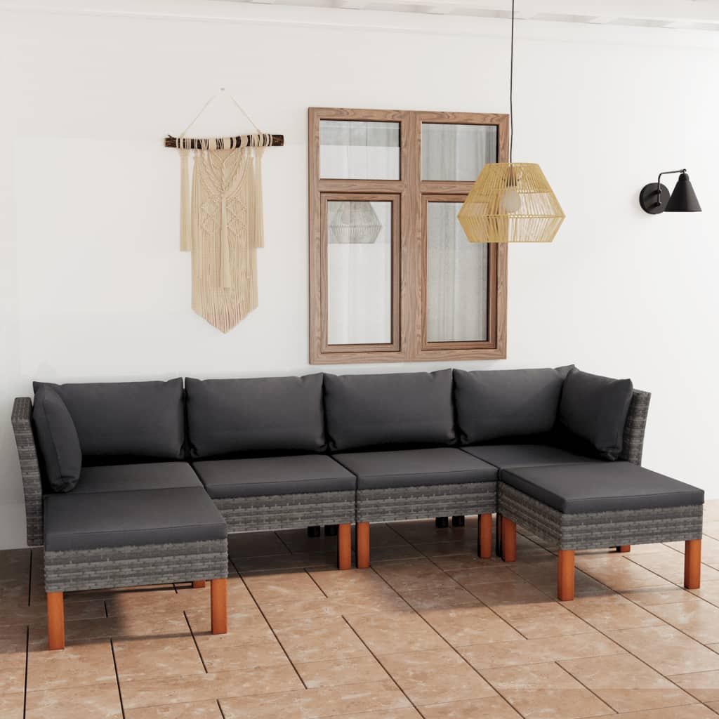 Set Divani Da Giardino 6 Pz Con Cuscini In Polyrattan Grigio