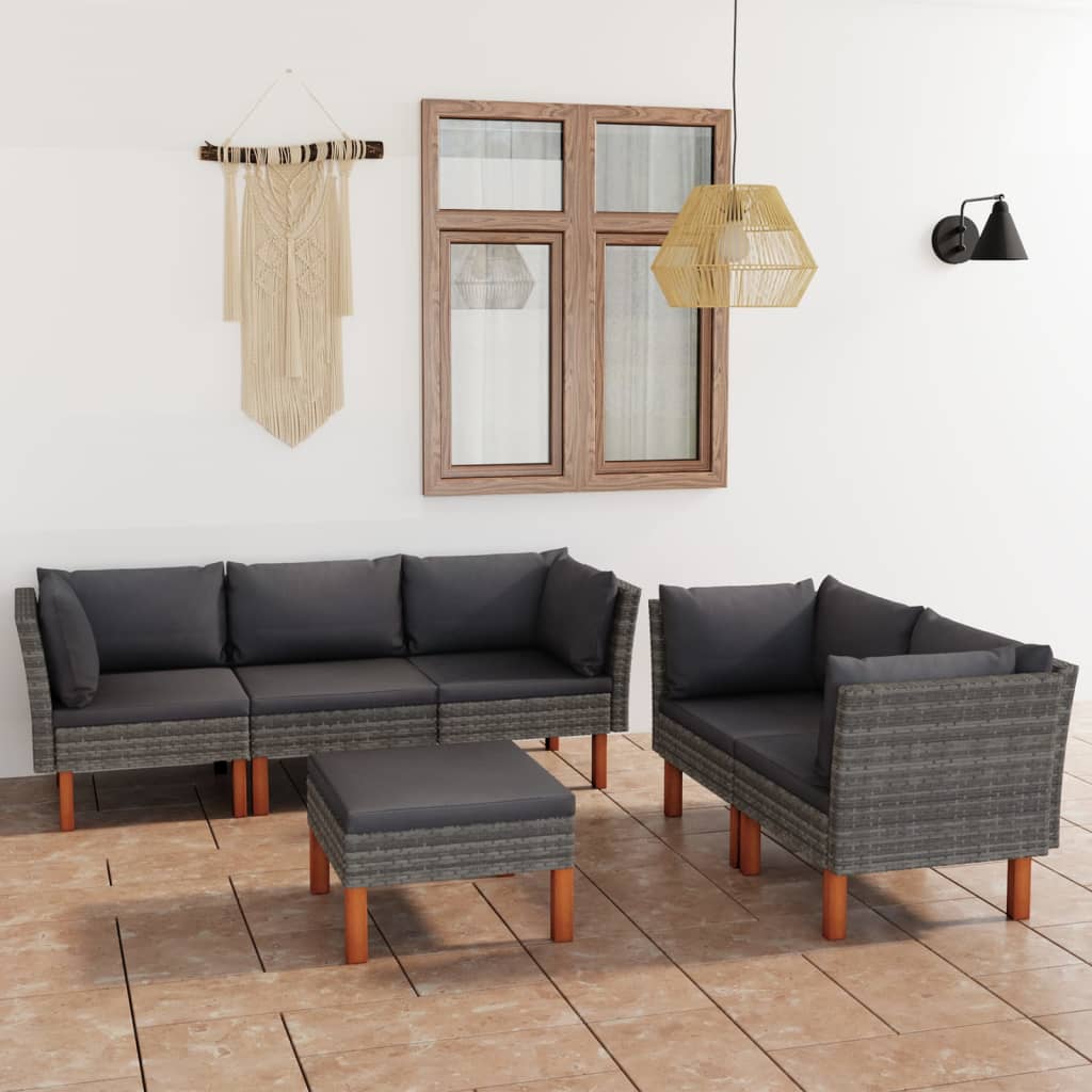 Set Divani Da Giardino 6 Pz Con Cuscini In Polyrattan Grigio