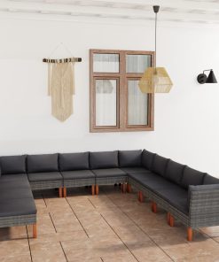 Set Divani Da Giardino 12 Pz Con Cuscini In Polyrattan Grigio