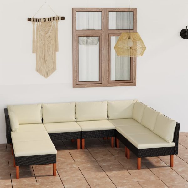 Set Divani Da Giardino 8 Pz Con Cuscini In Polyrattan Nero