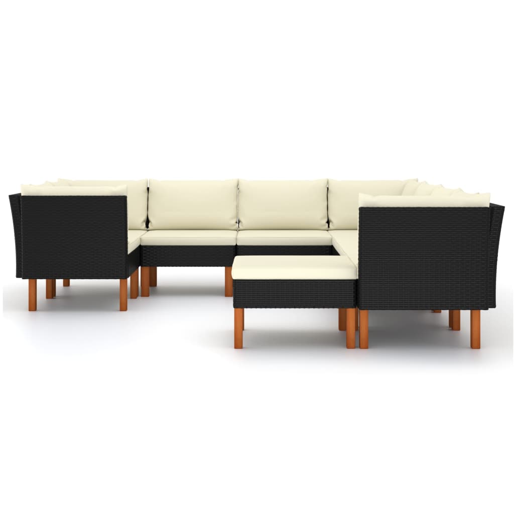 Set Divani Da Giardino 9 Pz Con Cuscini In Polyrattan Nero - Image 3
