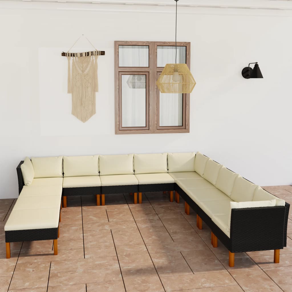 Set Divani Da Giardino 12 Pz Con Cuscini In Polyrattan Nero