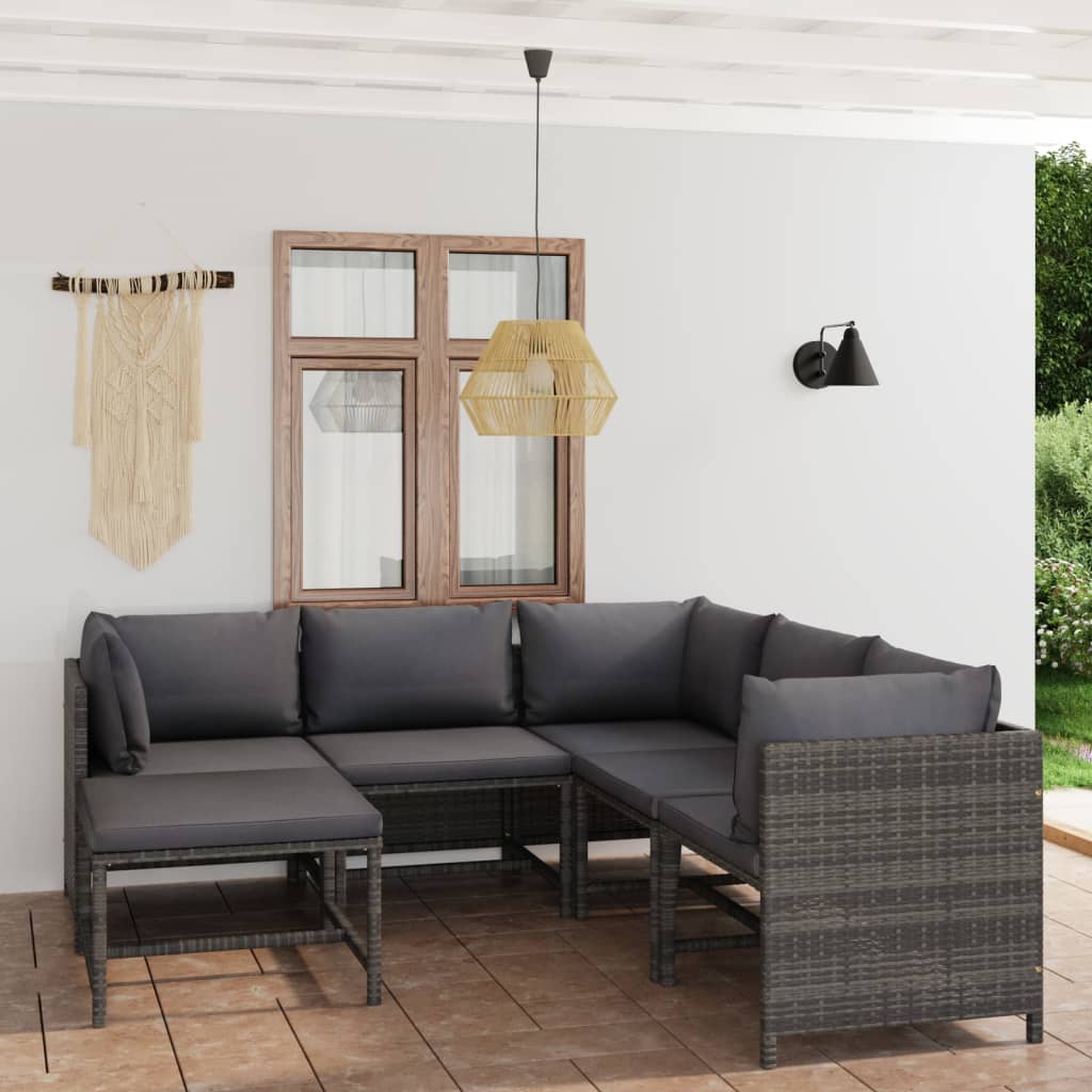 Set Divani Da Giardino 6 Pz Con Cuscini In Polyrattan Grigio