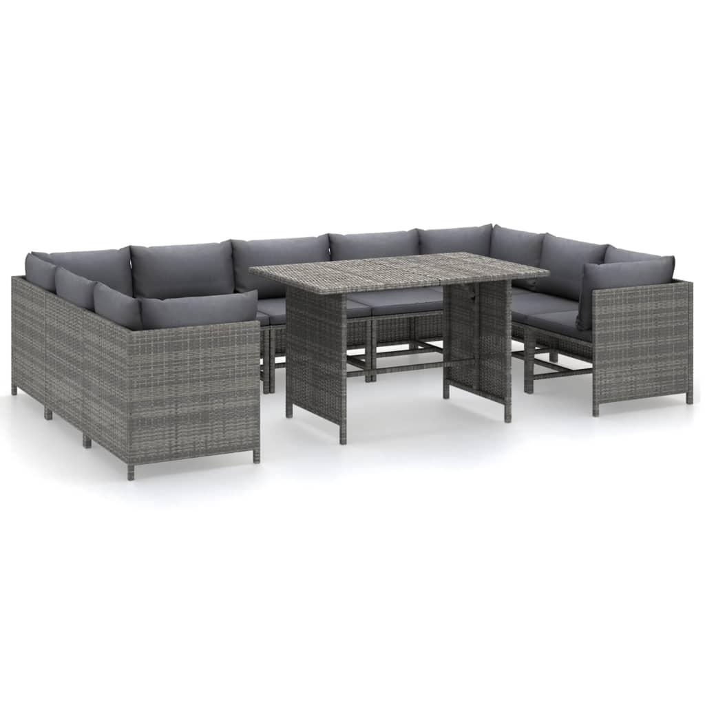 Set Divani Da Giardino 10 Pz Con Cuscini In Polyrattan Grigio - Image 2