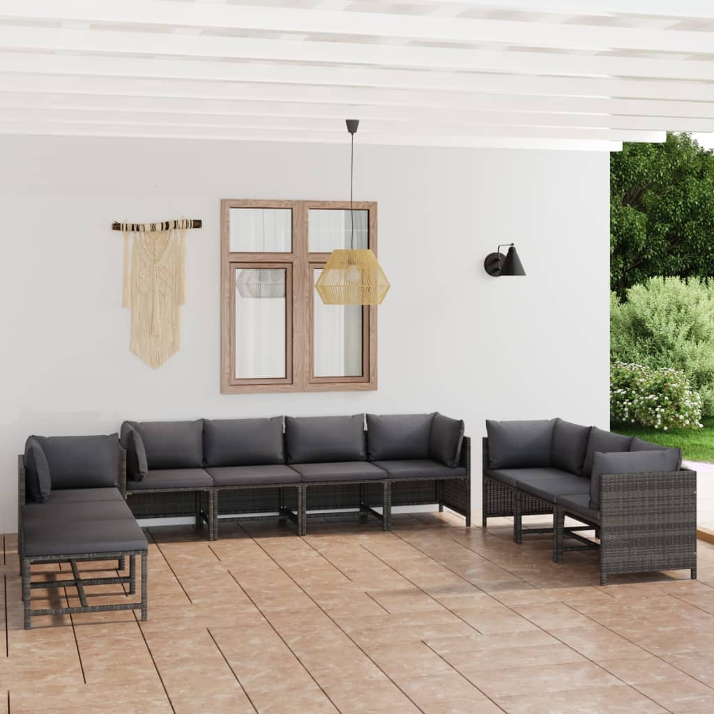Set Divani Da Giardino 10 Pz Con Cuscini In Polyrattan Grigio