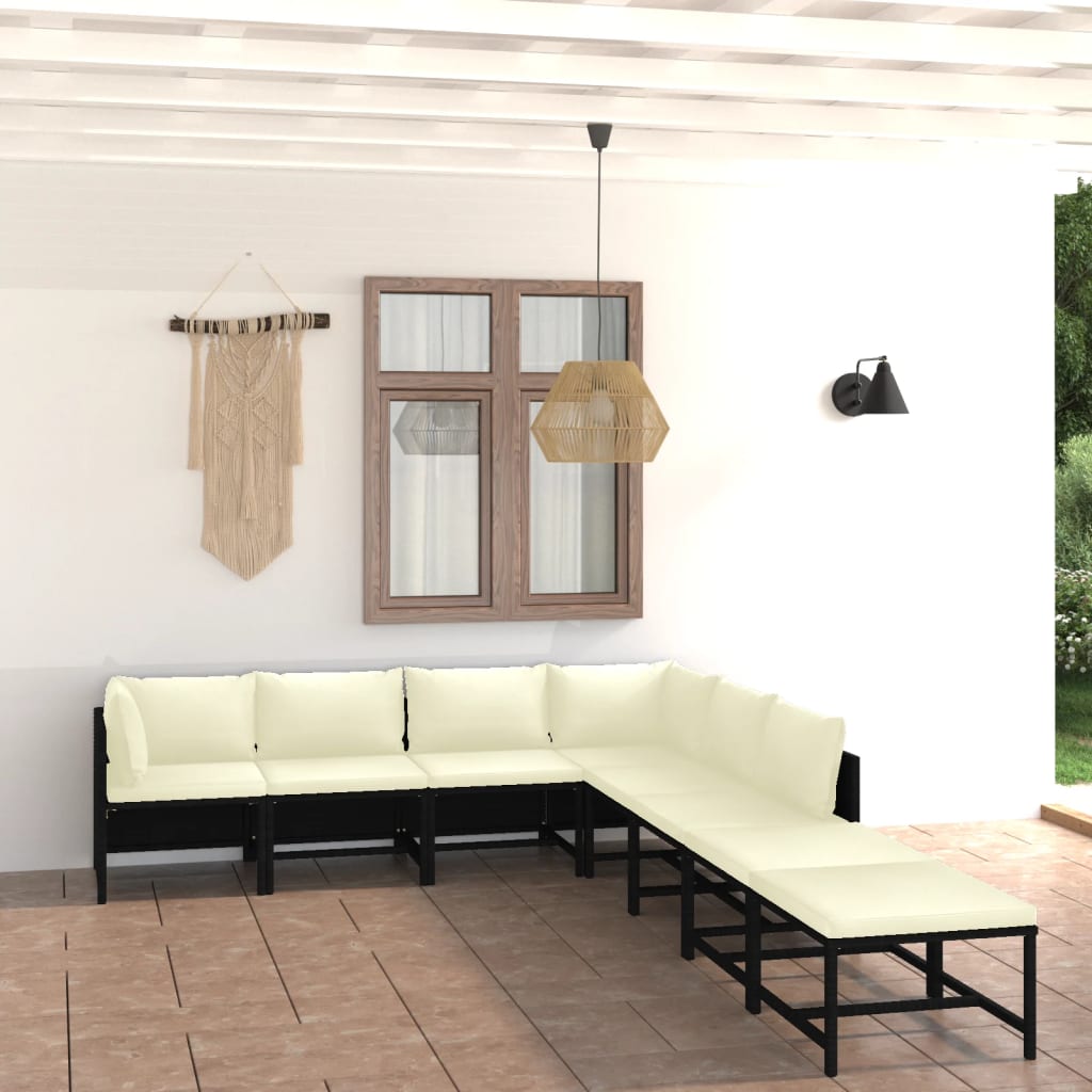 Set Divani Da Giardino 8 Pz Con Cuscini In Polyrattan Nero