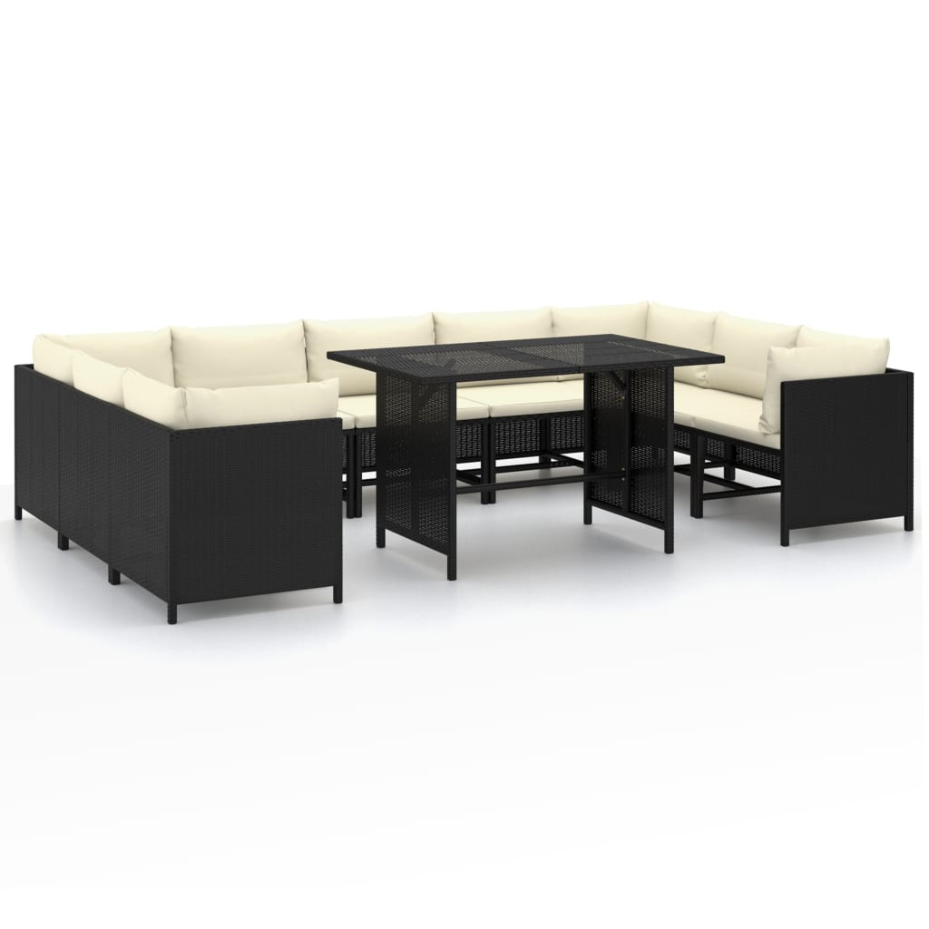 Set Divani Da Giardino 10 Pz Con Cuscini In Polyrattan Nero - Image 2