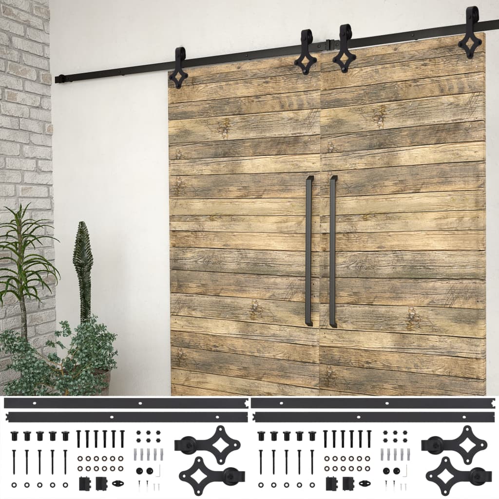Kit Di Binari Per Porte Scorrevoli 2 Pz 200 Cm In Acciaio Nero