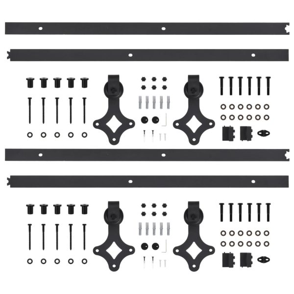 Kit Di Binari Per Porte Scorrevoli 2 Pz 200 Cm In Acciaio Nero - Image 4